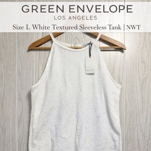 Green Envelope Los Angeles White Textured Halter Tank Top L NWT